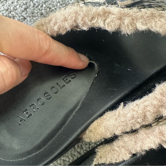 Aerosoles Olivia Faux Shearling Snake Buckle Slide Sandals